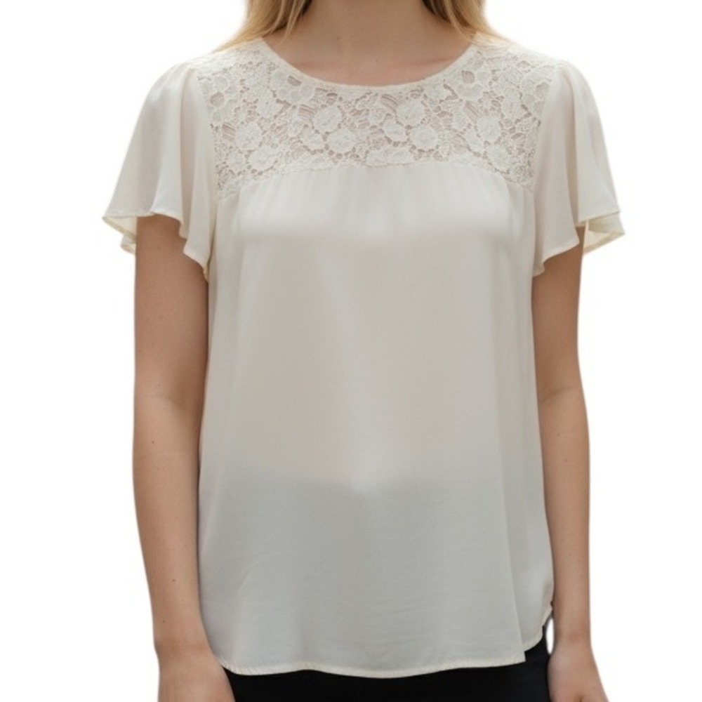 LOFT Beautiful Ivory Petal Cap Sleeve Crochet Front Blouse EUC XS